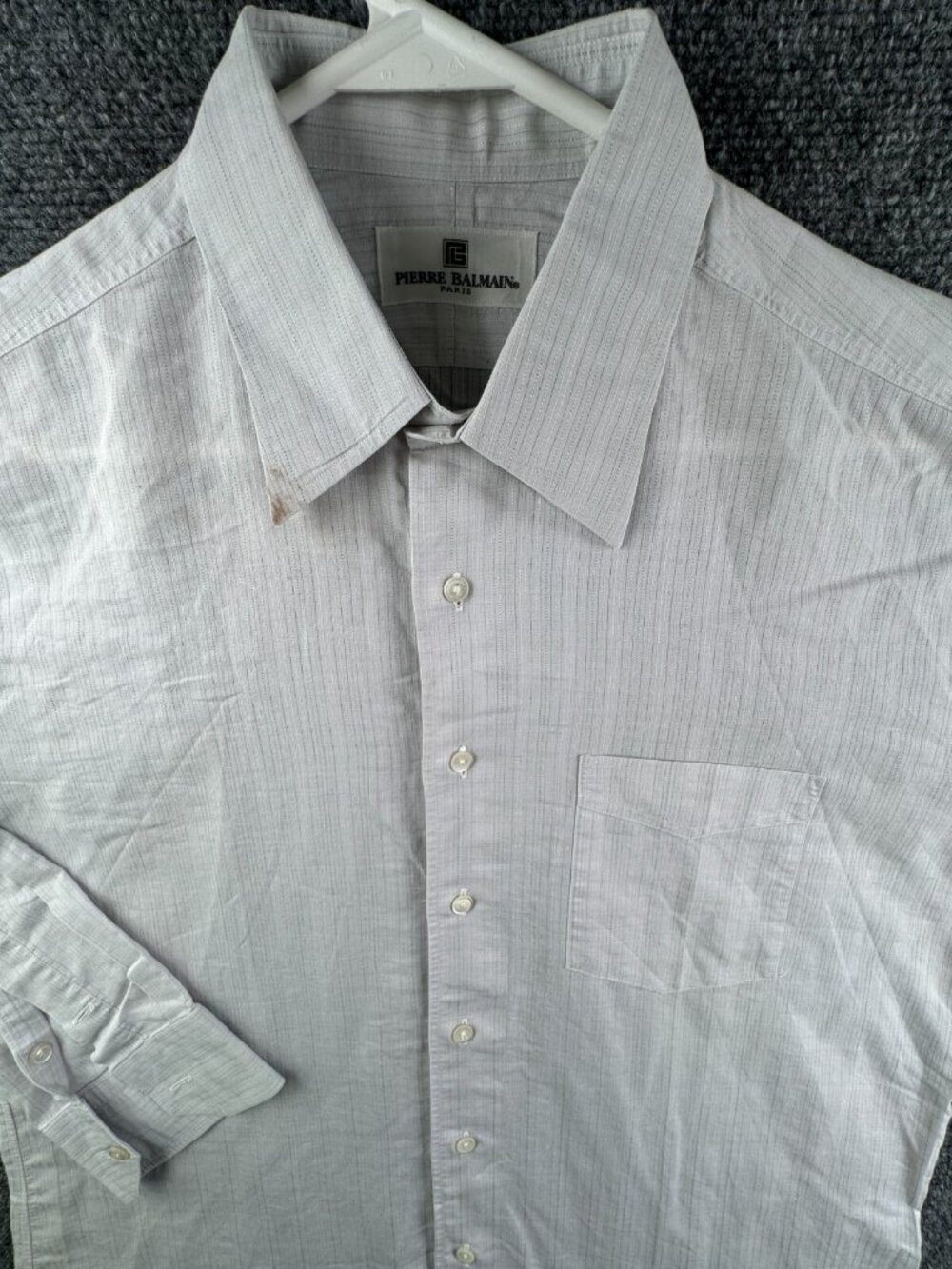 Pierre Balmain Paris Striped Gray Men Button Up Long Sleeve Shirt Custom M/L